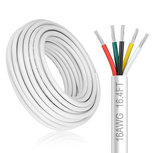 16 Gauge 5 Conductor Electrical Wire, 16.4FT White Stranded Low Voltage 16/5 by DEKIEVALE