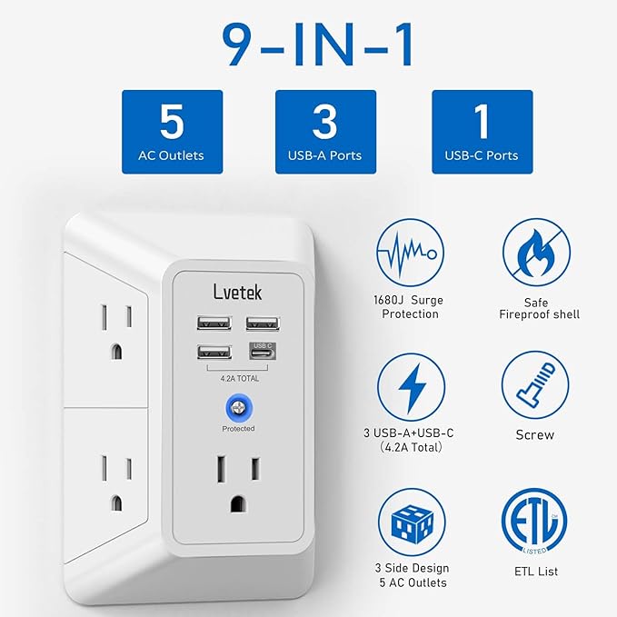 5 Outlet Extender Multi Plug Wall Outlets - Image 4