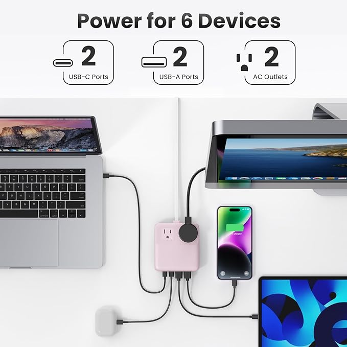 135W Charging Station USB C Power Strip, 6-in-1 GaN USB C Charger Block - Image 2