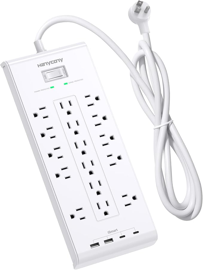 HANYCONY Surge Protector Power Strip 10 Ft, 16 Outlets 4 USB Ports, Flat Plug by HANYCONY