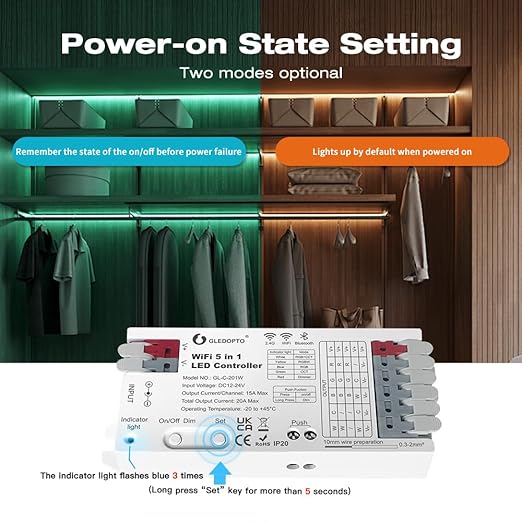 GLEDOPTO WiFi Bluetooth 5 in 1 LED Strip Controller DC12-24V 20A Current RGBCCT - Image 5