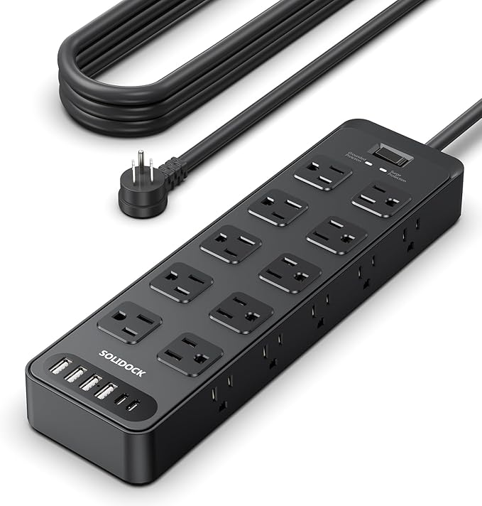 Solidock Power Strip Surge Protector Flat Plug by Unknown