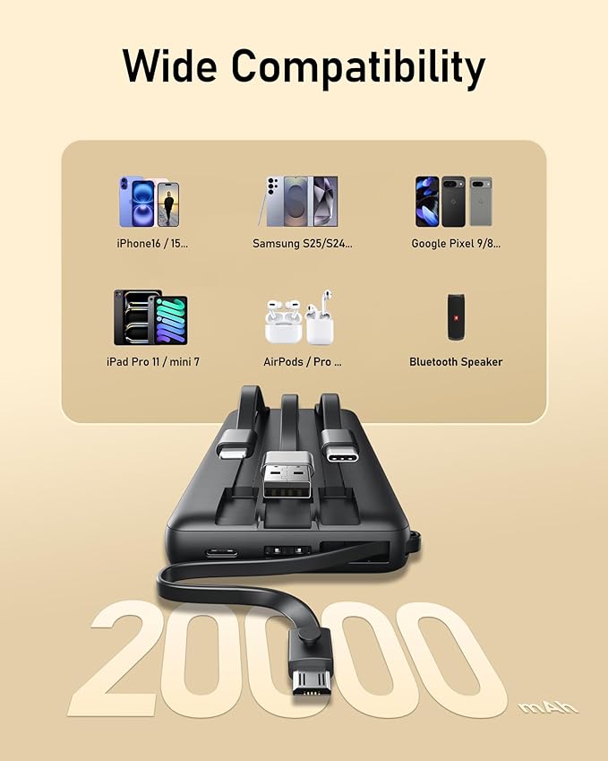 VEEKTOMX Portable Charger Built-in Cables, 20000mAh Power Bank - Image 4