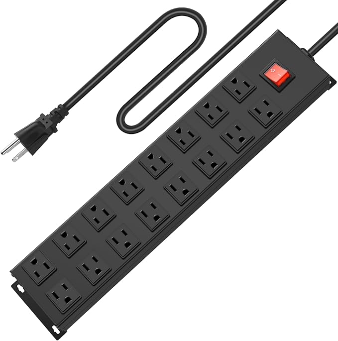 HHSOET Metal 16 Outlet Mountable Power Strip, Wall Mount Garage Workbench Socket by HHSOET