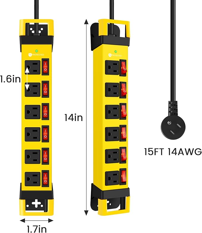 Heavy Duty Power Strip, 6 Outlets Metal Power Strip - Image 6