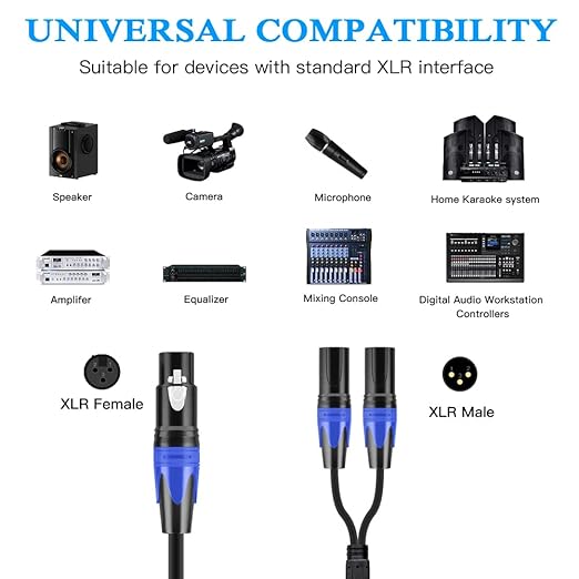 Seefeful XLR Splitter Cable, 1 Female to 2 Male Patch Y Cable Balanced - Image 5