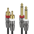 J&D Dual 1/4 inch TS to Dual RCA Cable, Heavy Duty 1/4 Male to RCA Male Adapter by JDTech