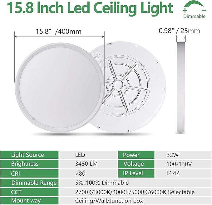 6PK 15.8 Inch Dimmable LED Flush Mount Ceiling Light, - Image 4
