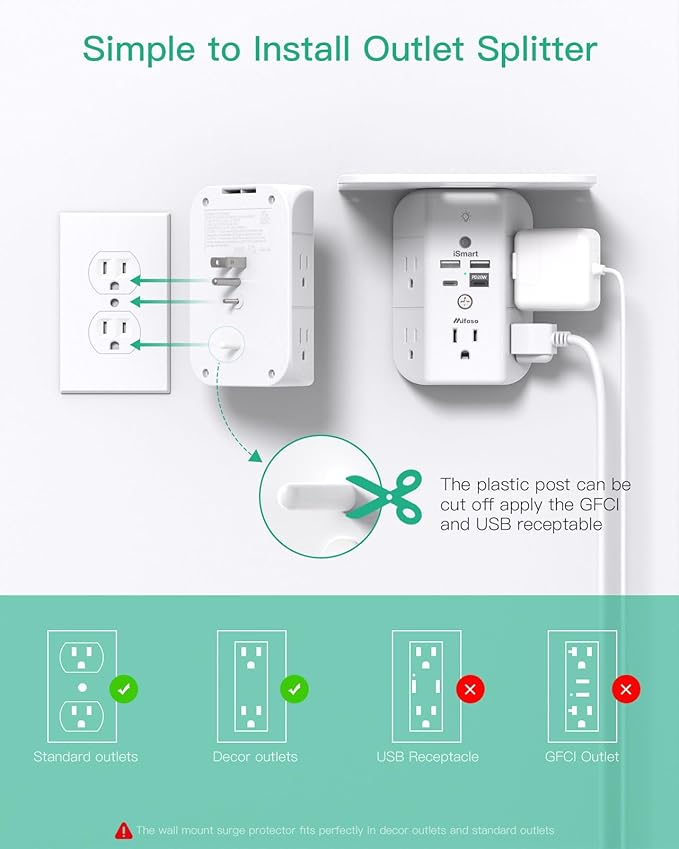 PD20W Wall Outlet Extender, Outlet Splitter - Image 6