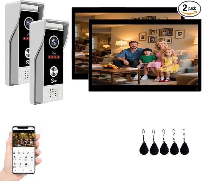 Video Doorbell Intercom System, 10 Inches Touch Screen Video Doorbell Door by ANJIELOSMART