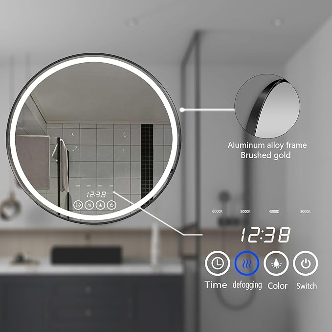 24 Inch Wall-Mounted Round Bathroom Mirror - Image 5
