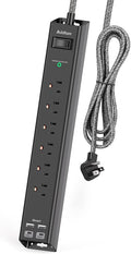 Flat Plug Extension Cord, 6Ft Surge Protector Power Strip by Addtam