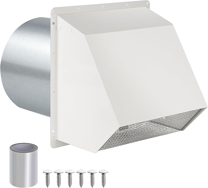7Inch Hooded Wall Vent with Screen and Damper, Galvanized Steel Exhaust Vent by JYINCPED
