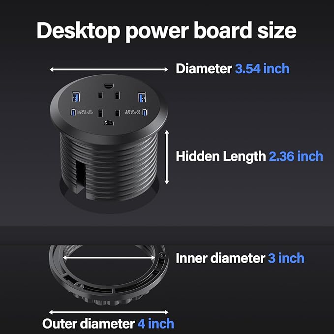 Jgstkcity Desktop Power Grommet, 65W USB C Fast Charging Port, Flush Mount - Image 6