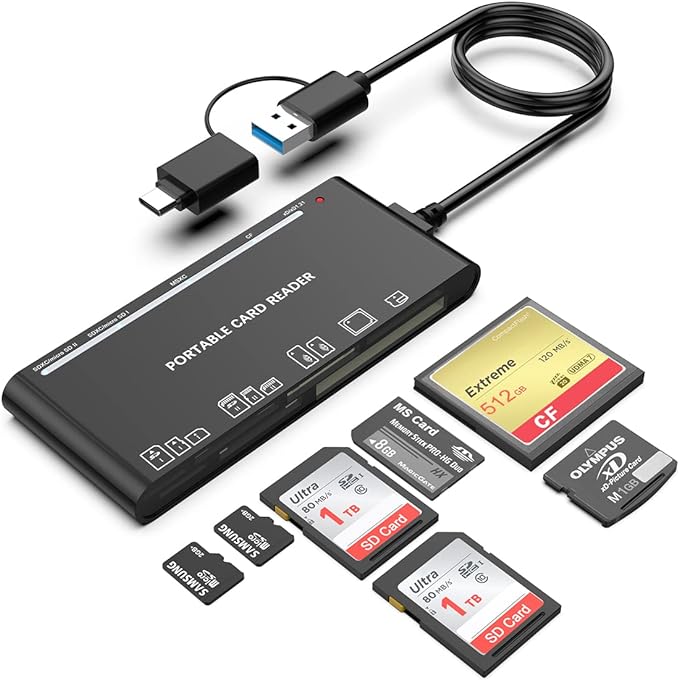 USB C USB3.0 Multi Card Reader for SD, Micro SD, MS Cards - 7 in 1 Adapter Hub by Rocketek