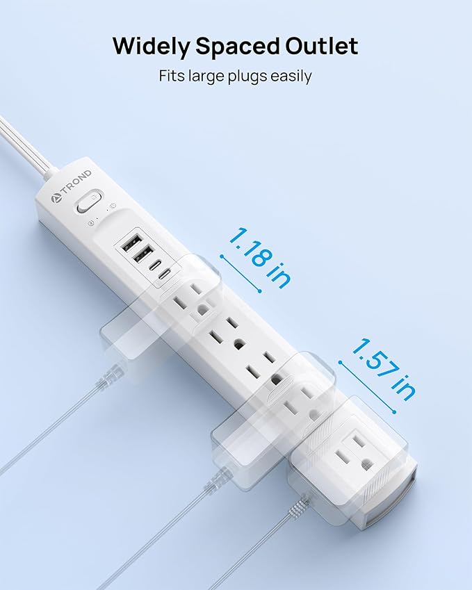 TROND 360° Rotating Plug Surge Protector Power Strip, Flat Plug Power Strip - Image 7