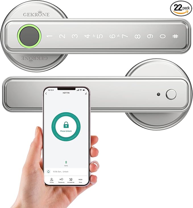 GEKRONE Fingerprint Smart Lever Lock TUYA APP Control Keyless Entry Bluetooth by GEKRONE
