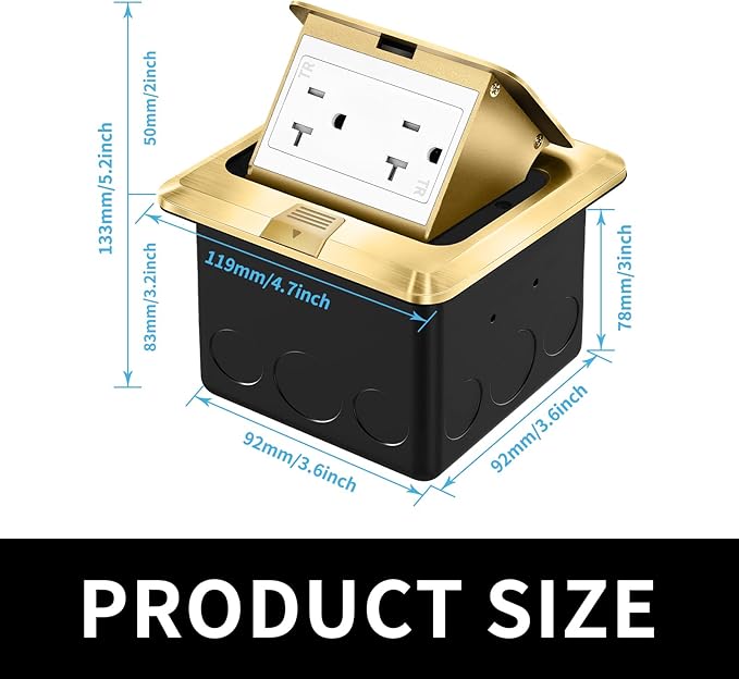 Vagueior Pop Up Floor Electrical Outlet Stainless Steel Box Kit, 20A TR - Image 2