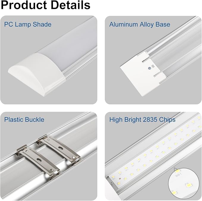 colmeguna 4 Packs 4FT LED Batten Light, Ultra-Thin Ceiling Surface Mounted Light - Image 5