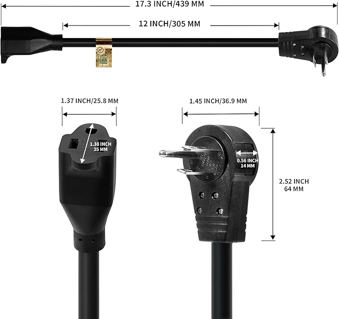 Nekteck 360° Rotating Flat Plug Extension Cord 1 Foot, 14AWG 3 Prong Extension - Image 2