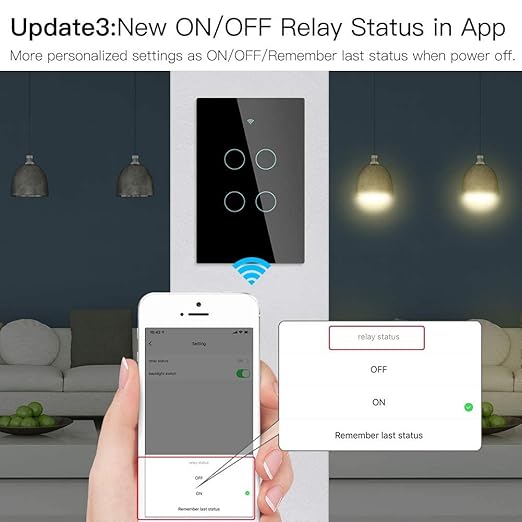 MoesGo WiFi Smart Wall Light Switch, Glass Panel, 2.4GHz Wi-Fi Touch Switches - Image 5