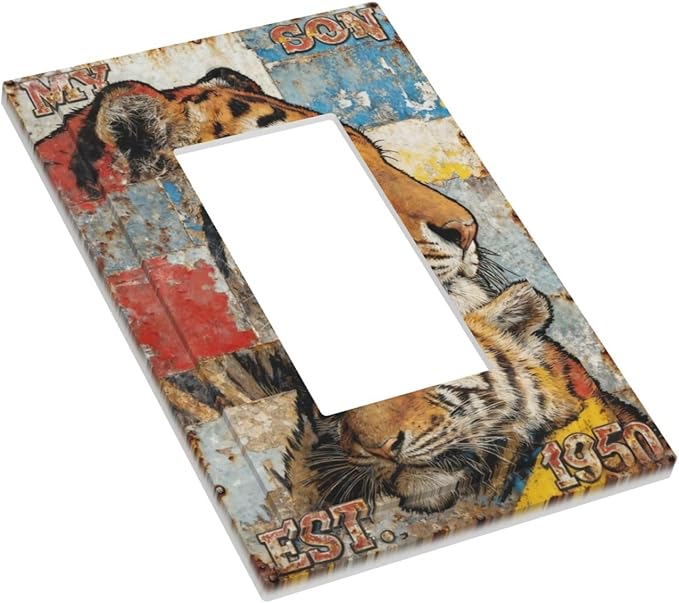Bvtewkhz Tiger Vintage 1 Gang Single Rocker Decorative Outlet Covers Light - Image 3