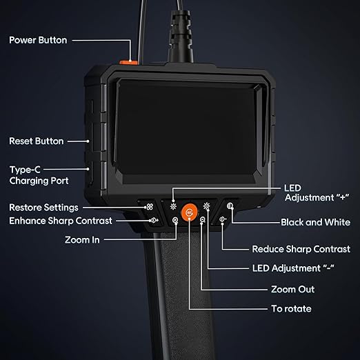Endoscope with Light and 50ft Semi-Rigid Cable, Handheld Borescope 4.3'' HD - Image 7
