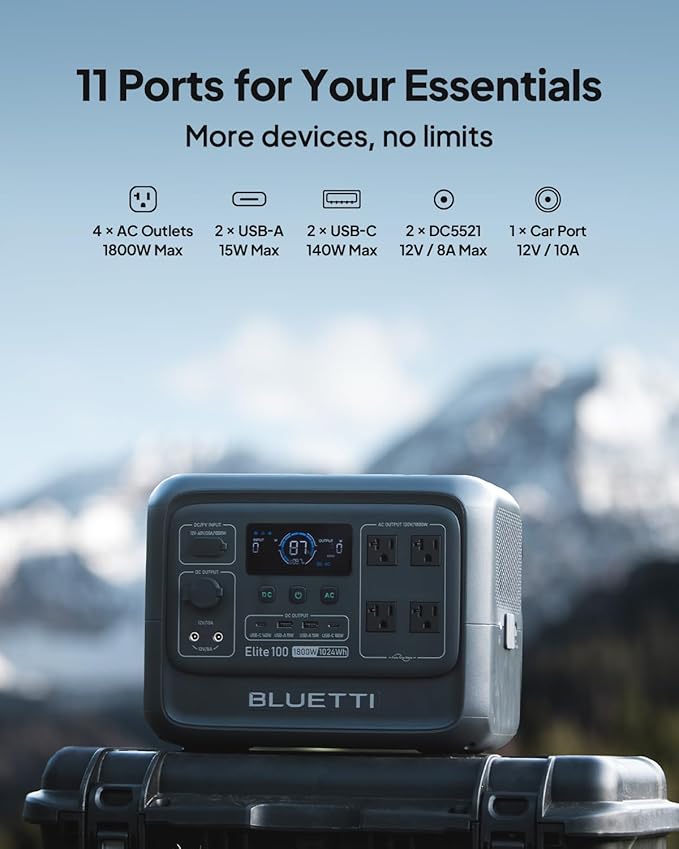 BLUETTI Elite 100 V2 Portable Power Station and Solar Cable, 1024Wh LFP Battery - Image 4