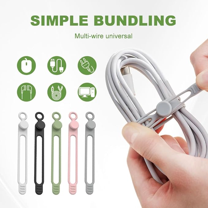 20PC Data Cable Organizer, 2026 Upgrade Silicone Cable Ties Reusable Cable - Image 2