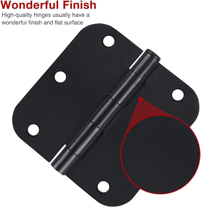 90 Pack Rounded Matte Black Door Hinges 3.5 Inch 5/8" Radius - Image 2