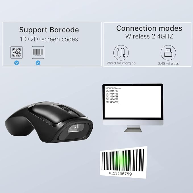 THARO New Wireless Mouse Barcode Scanner, 2-in-1 Design 2D Handheld Barcode - Image 4
