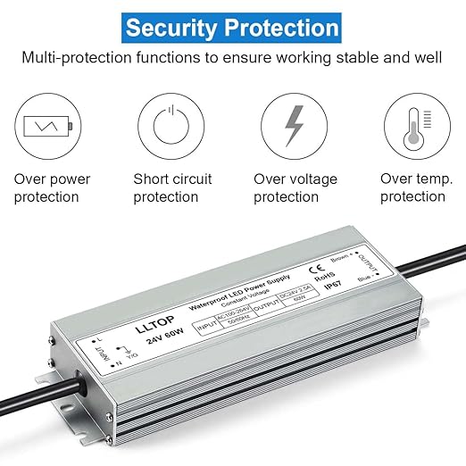 LLTOP LED Driver 60 Watts 100-264V AC to 24V DC 2.5A Power Supply Waterproof - Image 2