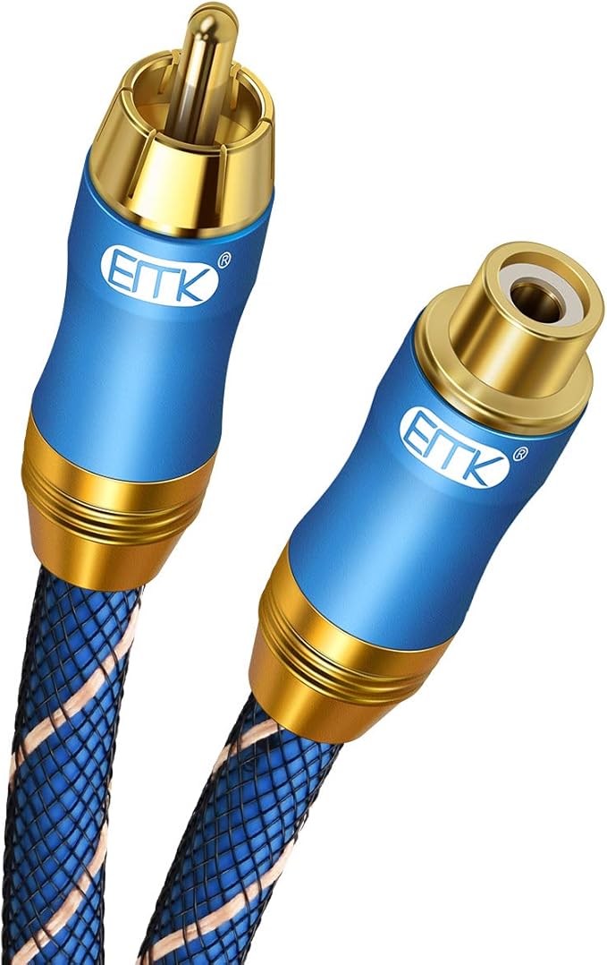 EMK Subwoofer Extension Cable Coaxial Male to Female Cable Gold Plated Copper by EMK