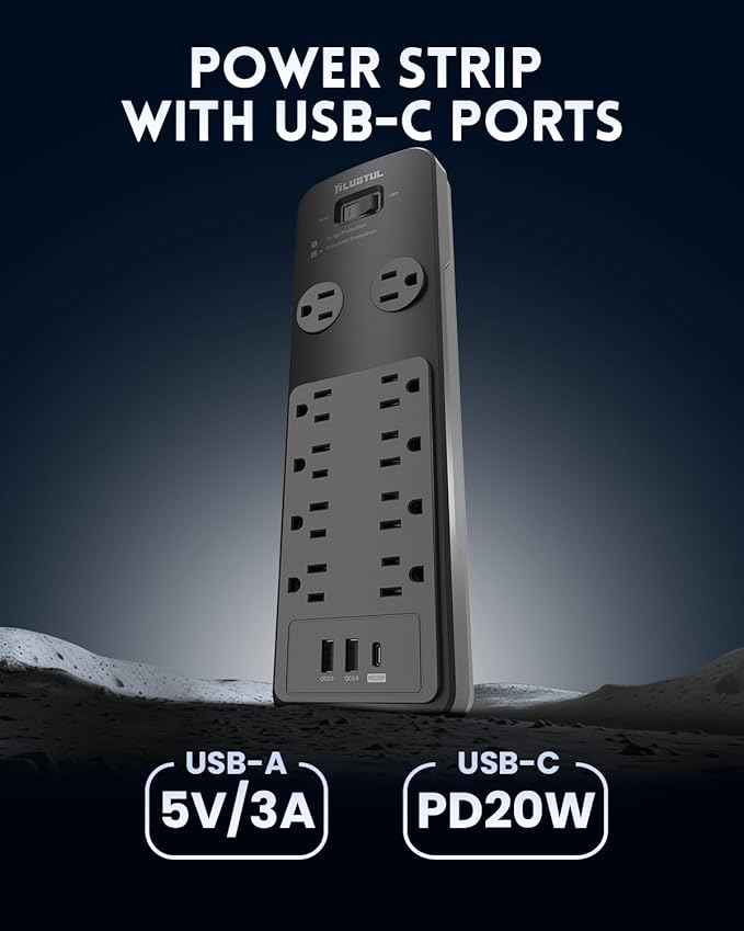 Surge Protector Power Strip 15FT, PLUGTUL Surge Protector - Image 4