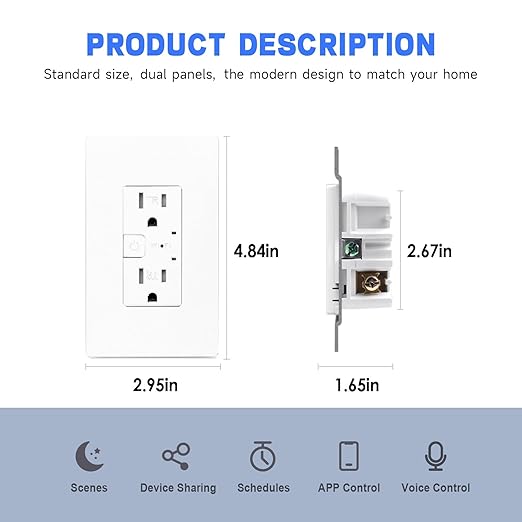 Smart in-Wall Outlet, Matter Smart Socket, 15A Smart Charger, Voice Control - Image 3