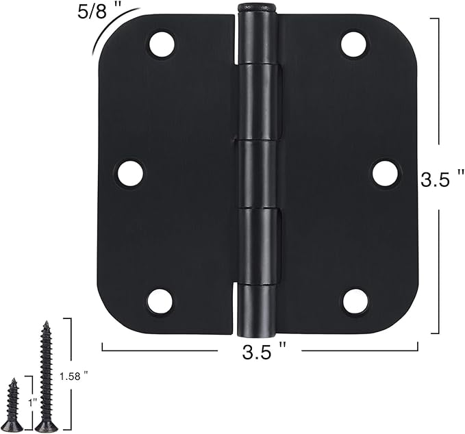 Rounded Door Hinges 3-1/2" x 3.5 inch, 5/8 Radius, Matte Black 3 ½ Inch 6 Pack - Image 4