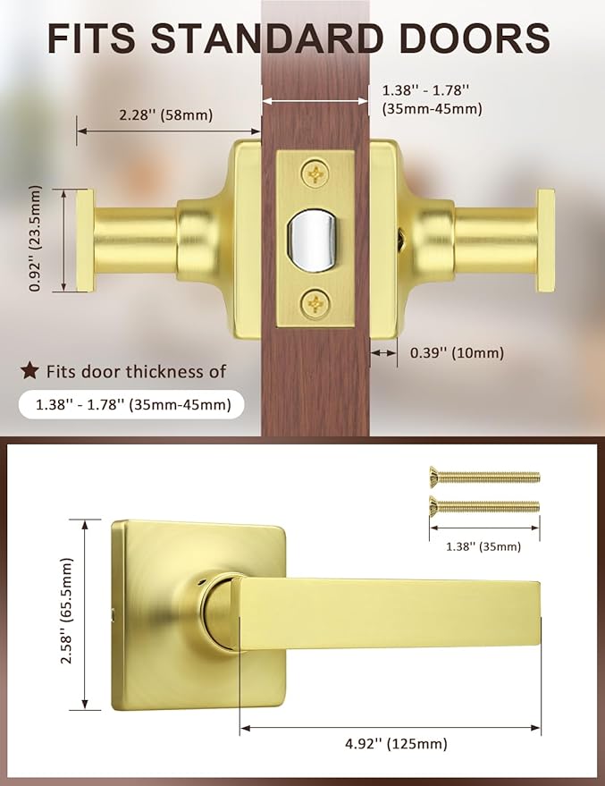 Mengico 4 Pack Passage Door Levers Gold Finish, No-Locking Keyless Square Door - Image 5
