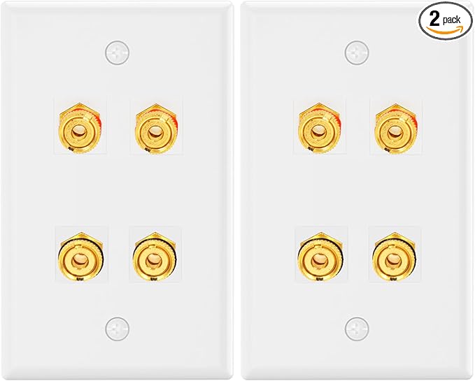 VCE UL-Listed Speaker Wall Plate Gold-Plated, 4-Port Keystone Wall Plate by VCE