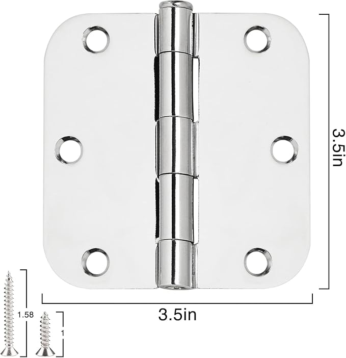 6 Pack Round Door Hinges 3-1/2" x 3.5 inch, 5/8 Radius, Polished Chrome 3 ½ - Image 5