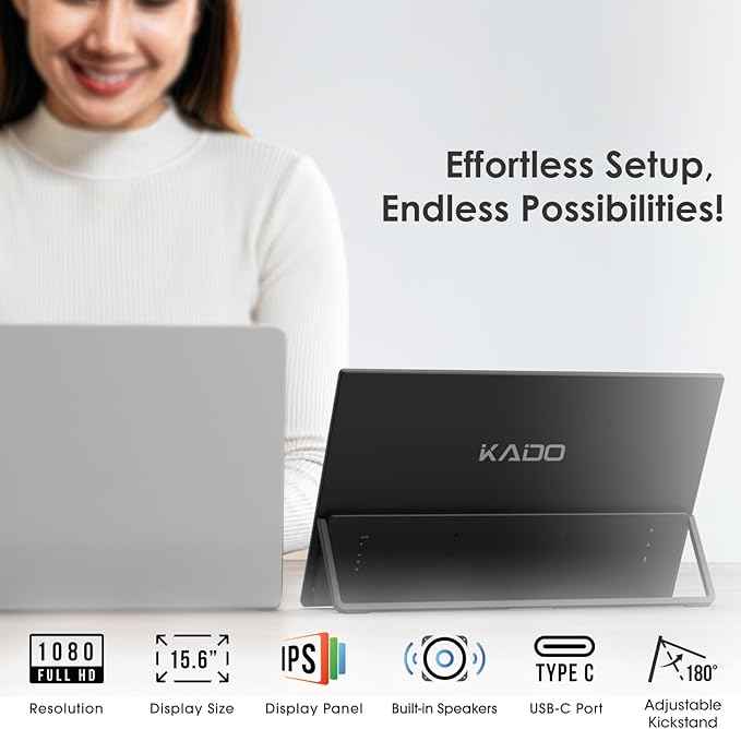 Kado Portable Monitor 15.6-inch FHD 1080p, 45W Reverse Charging Ultra-Slim - Image 2