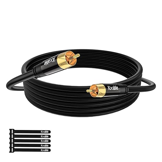 Subwoofer Cable RCA to RCA Audio Cable 50FT, Digital Coaxial Audio Cable by Kxable
