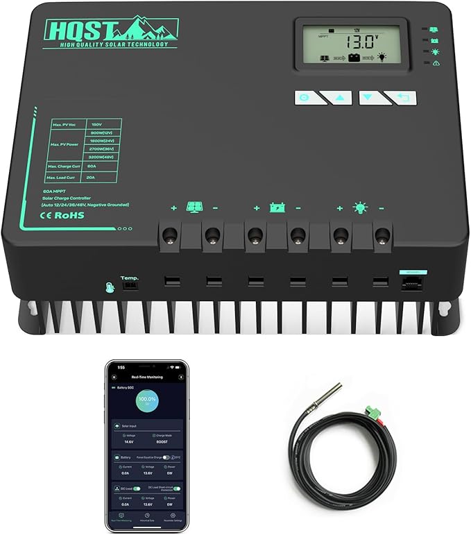 HQST 60 Amp MPPT Solar Charge Controller 12V/24V/36V/48V Negative Grounded by HQST