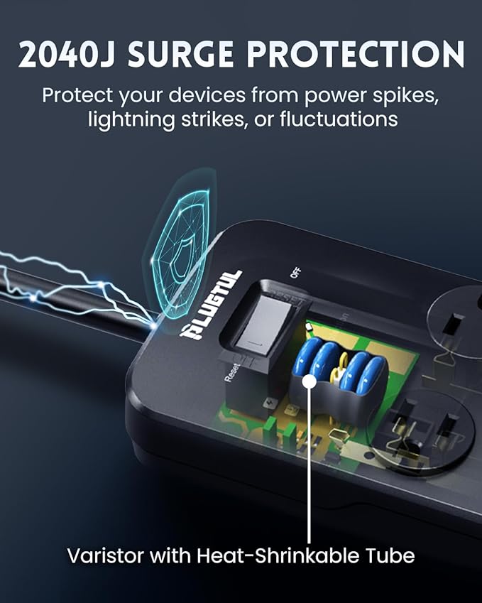 Surge Protector Power Strip 25FT, PLUGTUL Surge Protector - Image 3