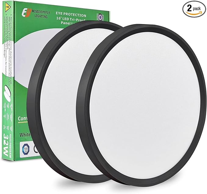 2PK 15.8 Inch Black LED Flush Mount Ceiling Light, 3000K/4000K/6000K CCT by FY+WISDOM+FLY+LIGHTING
