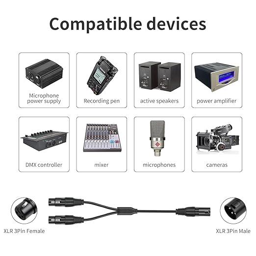 2 Pack XLR Splitter Cable, 1 Maleto 2 Female, 5FT Stereo Mic to L&R Audio - Image 2