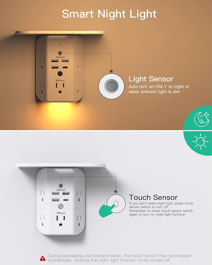 Mifaso 3-Sided Multi Plug Power Strip, Wall Extender - Image 3