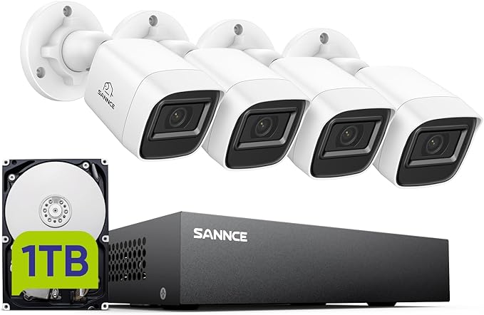 SANNCE 8CH 1080P Security Camera System DVR and 4x2.0MP Indoor Outdoor IP66 by SANNCE