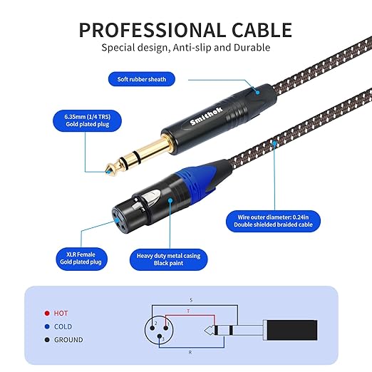 Smithok 1/4 to XLR Cable, Heavy Duty Nylon Braided, Balanced 1/4" TRS to 3pin - Image 5
