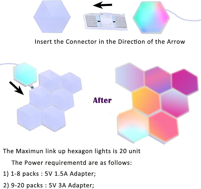 HEDCINLT Smart Hexagon Lights DIY Hexagon Led Light App & Remote Controlled & - Image 4