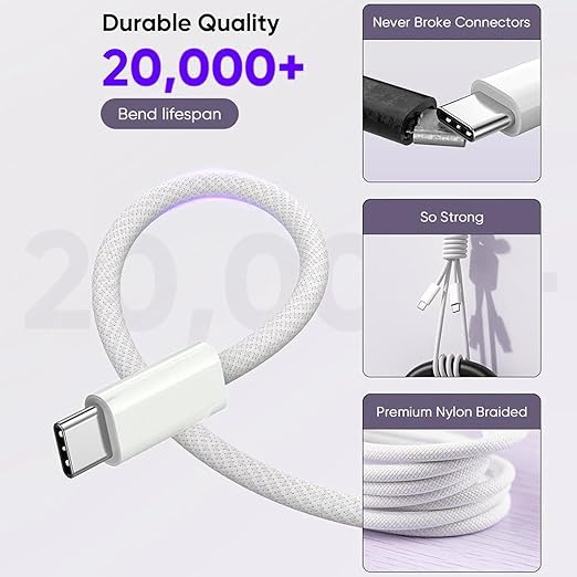 2Pack iPhone 17/16/15 Pro Max USB C to C Woven Cable Cord, PD 40W Type C Apple - Image 5
